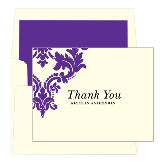 Damask Scroll Thank You Folded Note Cards